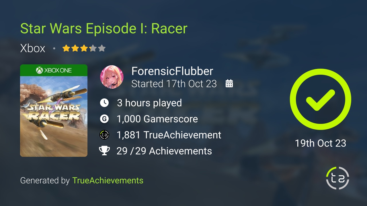 Star Wars Episode I Racer achievement summary